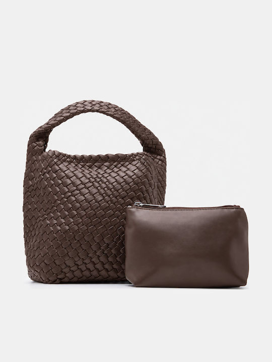 Braune Damen-Schultertasche aus Stoff