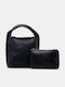 Schwarze Damen-Schultertasche aus Stoff
