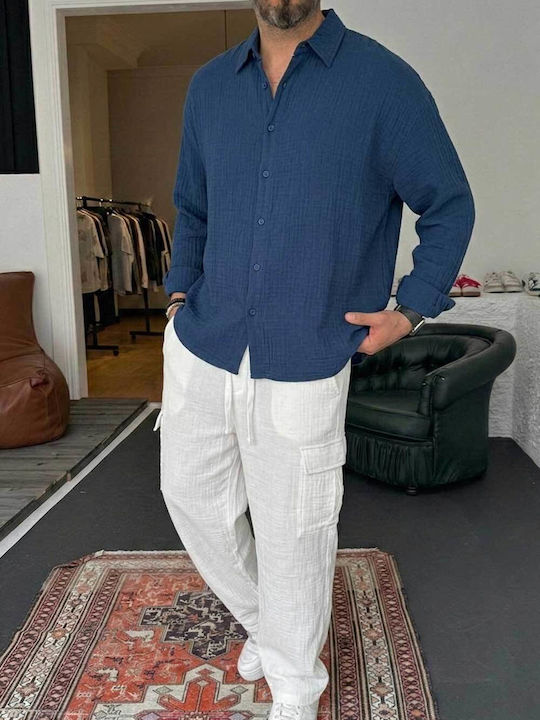 Dark Blue Oversized Long Sleeve Shirt