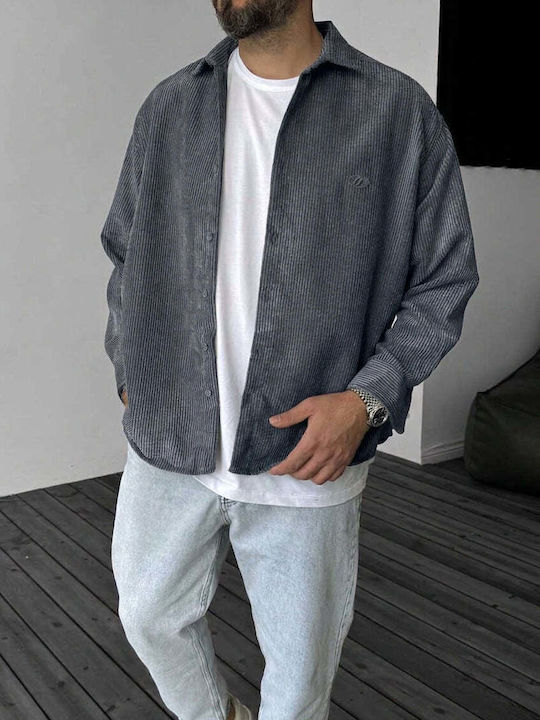 Long-Sleeve Corduroy Shirt in a Wide Fit Anthracite