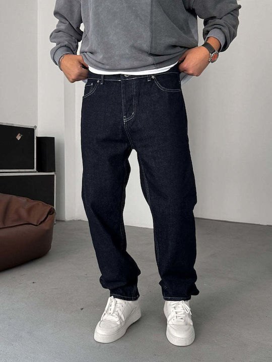 Мъжки Дънков Панталон Loose Baggy Кройка Тъмносин