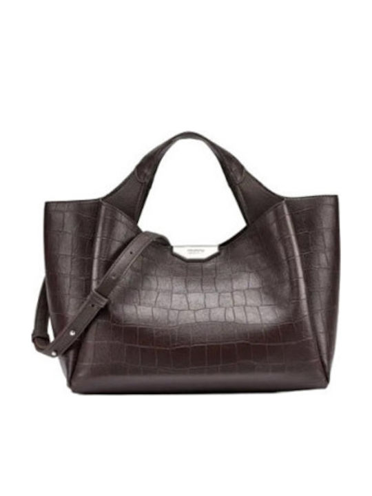 DKNY Damen-Schultertasche Croco Coffee Bean