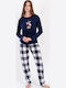 Vienetta Secret Winter Women's Cotton Pyjama Set Navy Blue