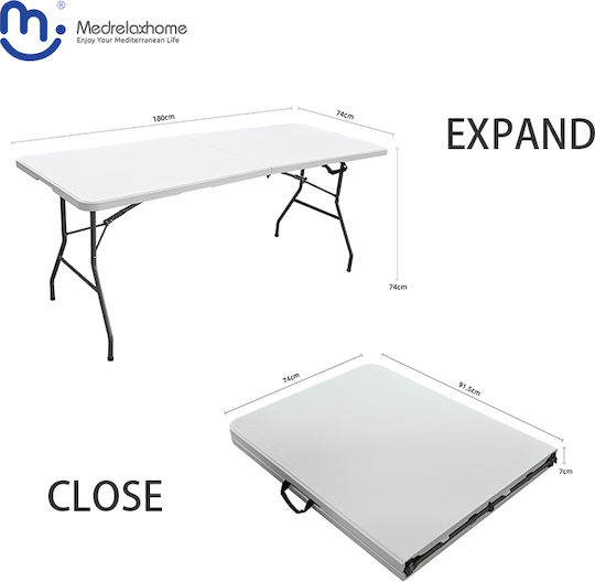 Medrelaxhome Τραπέζι Ατσάλινο για Camping Πτυσσόμενο 180x74x74cm Λευκό