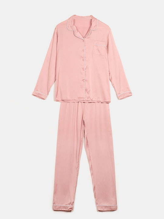Pink Satin Pyjama Set Size S Pink