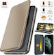 Book-style Case Motorola Moto G31 Magnetic Flip Closure Card Pocket Stand Function Eco-leather Microfiber Lining Gold