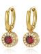 Lysea Women's Ruby Crystal Earrings Steel Gold Zirconia