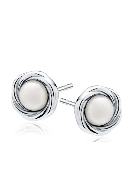 Lysea Stud Earrings with White 10 mm Pearl and Twisted Silver Frame
