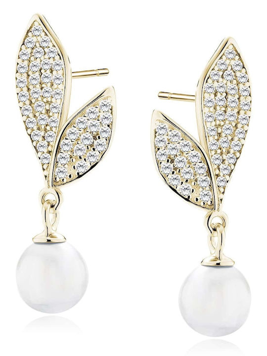 Lysea Women's Earrings 925 Silver Gold Zircon & Pearl