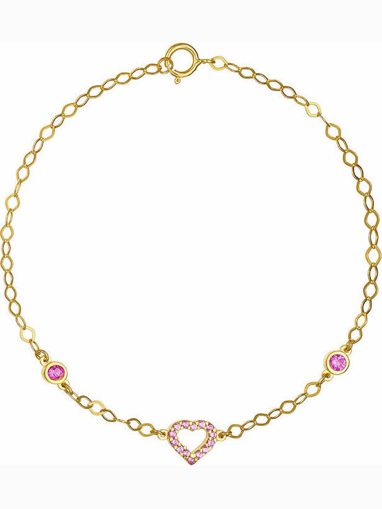 Women's Chain Bracelet with Heart Design in 9K Gold