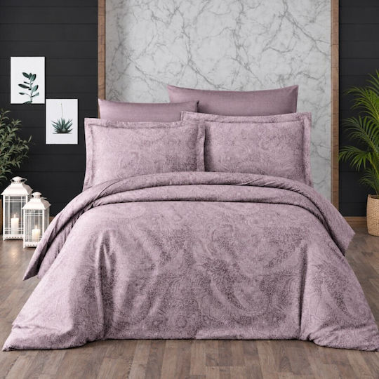 First Choice Neva Комплект Плик за Завивка Памучен Сатен 200x220cm Двоен с 4 Калъфки за Възглавници & 1 Чаршаф Lilac