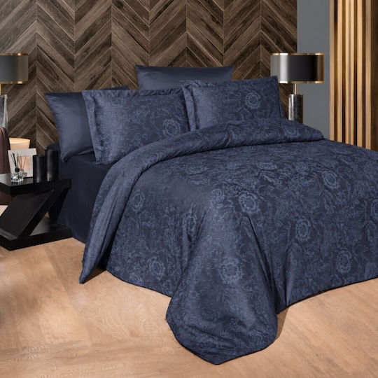 First Choice Advina Комплект Плик за Завивка Памучен Сатен 200x220cm Двоен с 4 Калъфки за Възглавници & 1 Чаршаф Blue