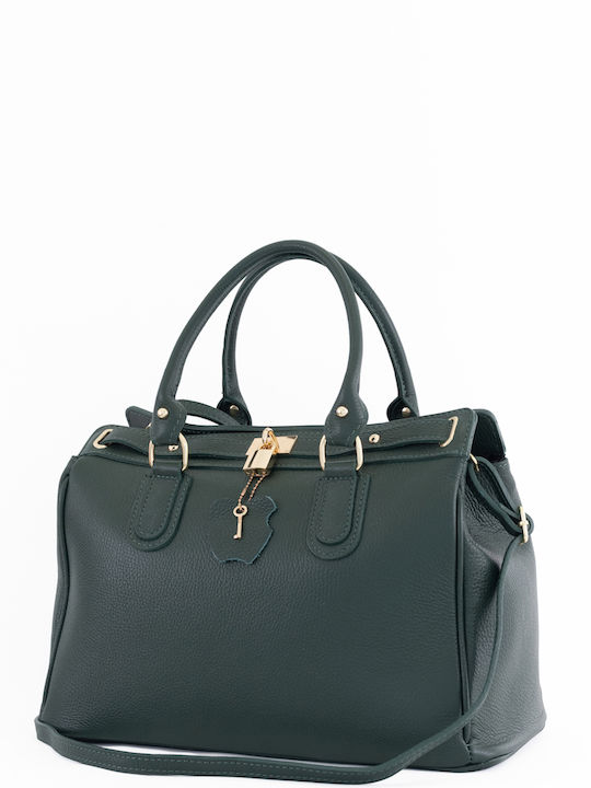 Olivegrüne Damen-Schultertasche aus Leder