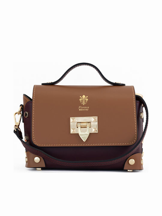Bordeaux-/Braune Damen-Schultertasche aus Leder