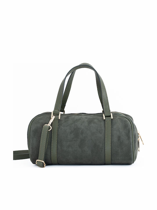 Olivgrüne Damen-Schultertasche aus Leder