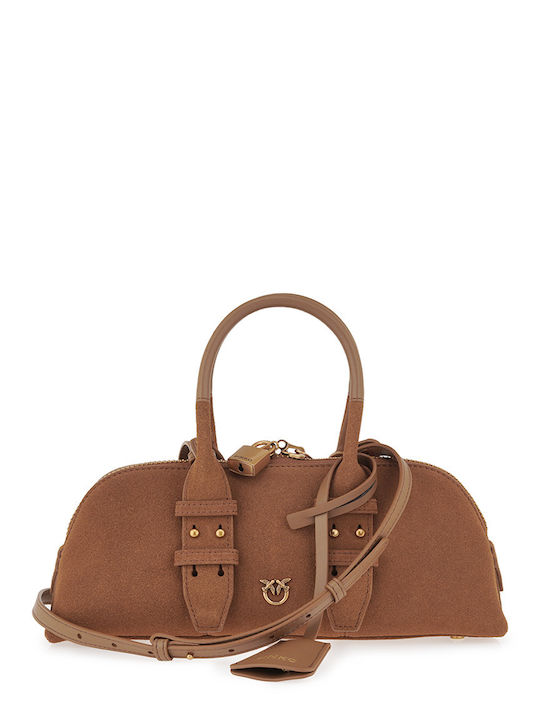 Pinko Bowling Women's Suede Handbag Tabac Brown