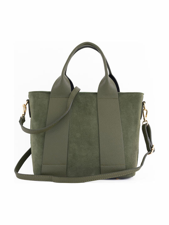 Damen-Schultertasche aus Leder in Olivgrün
