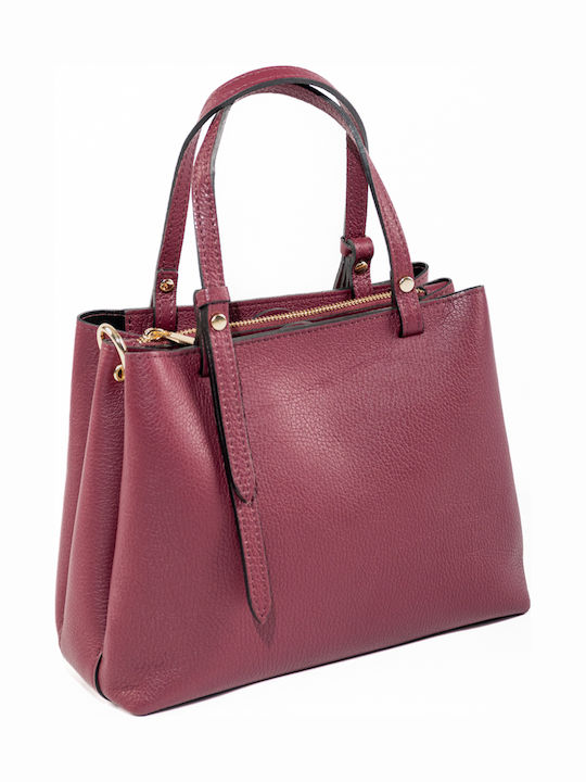 Bordeauxfarbene Damen-Schultertasche aus Leder