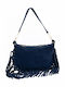 Women's Leather Shoulder Bag Navy Blue