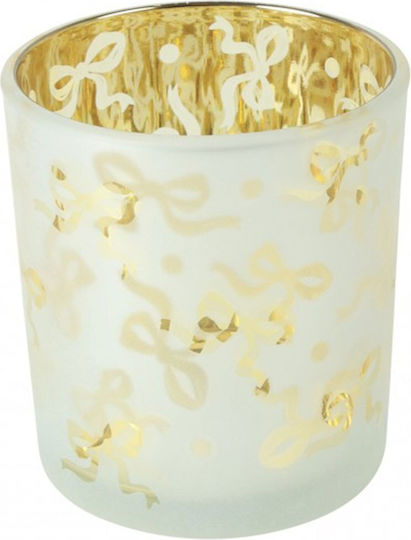 Weihnachtlicher Kerzenhalter Schleifen 013.842470 7x8cm Weiß-Gold
