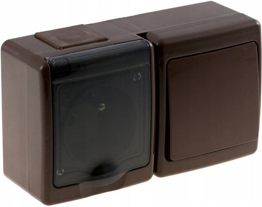 PAWBOL Single Waterproof Power Socket with Lid and Switch Brown