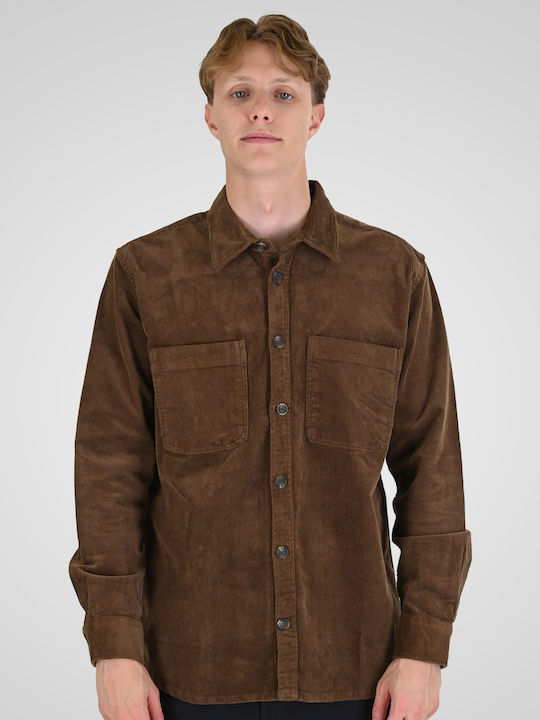 Langärmeliges Cord-Overshirt in normaler Passform Camel