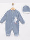 Mon Petit Art Velour Bodysuit Set With Cap Blue