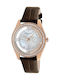 Damenuhr 40 mm mit Quarzwerk und braunem Lederarmband