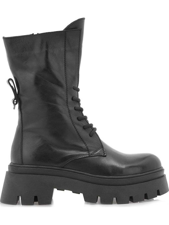 Damen-Lederstiefel mit mittlerem Absatz Schwarz