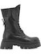 Damen-Lederstiefel mit mittlerem Absatz Schwarz