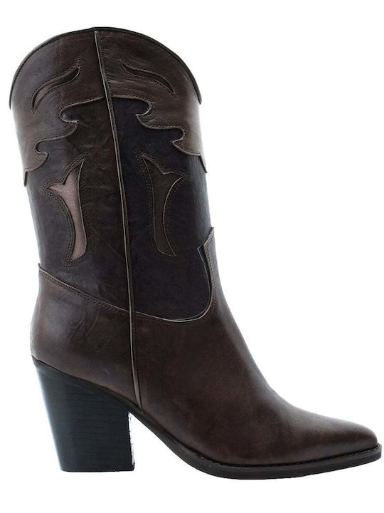 Cow Boy Damen Lederstiefel mit hohem Absatz Braun