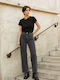 Damen Jeans in Grau mit geradem Bein
