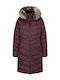 Μακρύ Γυναικείο Puffer Μπουφάν για Χειμώνα Black Plum