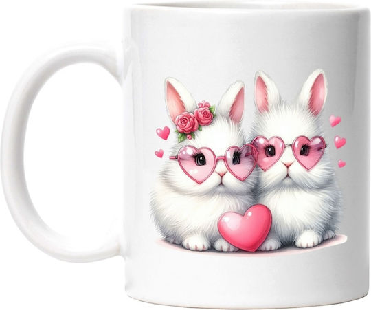 2 Little Rabbits, Closeness, Friendship, Love, Affection, Valentine's Day White Ceramic Mug 330ml (Personalized)