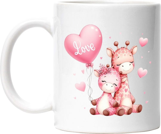 2 Giraffes, Close Together, Friendship, Love, Balloon, Valentine's Day White Ceramic Mug 330ml (Personalized)