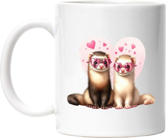 2 Weasels, Friendship, Relationship, Love, Glasses, Valentine's Day Ceramic White Mug 330ml (Personalized)