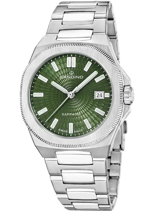 Мъжки Часовник 39.5mm На Батерия Със Сребриста Стоманена Верижка