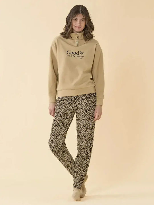 Noidinotte Winter Women's Beige Pajama Set