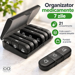 Weekly Medication Organizer 7 Days 21 Compartments Removable Containers 15.6 X 12 Cm Black Original Deals