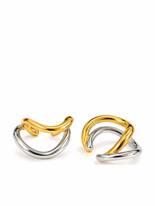 Ohrringe aus Stahl, Ear Cuffs mit gekreuzten Linien, Gold und Silber, 2er-Set