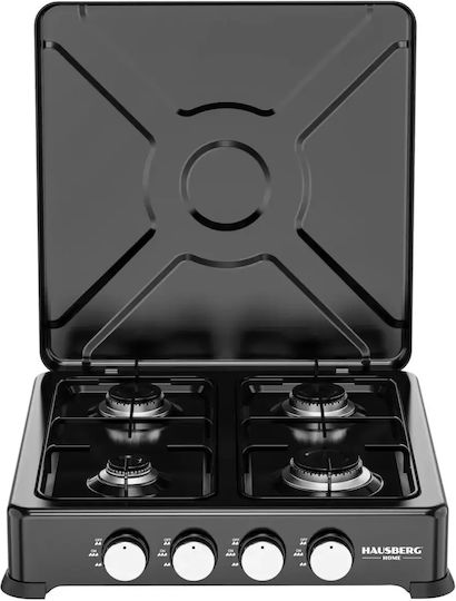 Hausberg Black Tabletop Gas Stove with 4 Burners