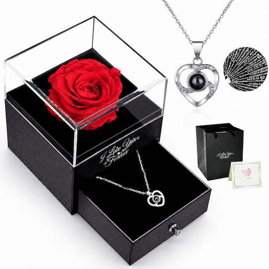 Eternal Rose Box Necklace “I Love You” 100 Languages Red