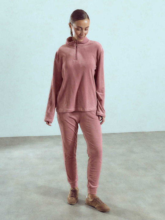 Celestino Samt-Set Damenbluse und Hose in Altrosa