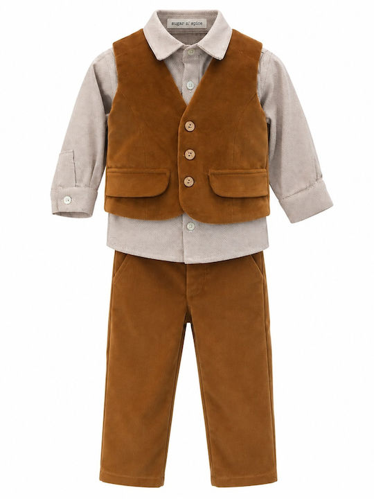 Sugar N Spice Baptism Suit for Boys Brown