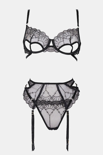 Set Εσώρουχα See Through Ζαρτιέρες & Κάλτσες Μαυρο