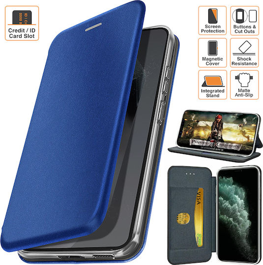 Book-style Case Motorola Moto G10 Magnetic Flip Closure Card Pocket Stand Function Eco Leather Microfiber Interior Blue