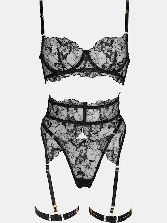 Decoro Spitzen-Dessous-Set mit schwarzem Slip
