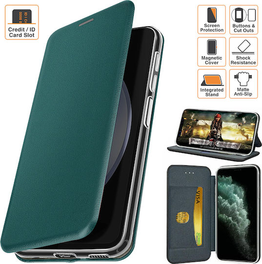 Book-Style-Hülle Motorola Moto G72 mit Magnetverschluss, Kartenfach und Standfunktion, aus Kunstleder mit Mikrofaser-Innenfutter, Grün