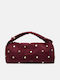 Burgunderfarbene Damen-Schultertasche aus Stoff und Wildleder