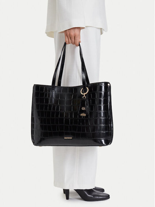 Γυναικεία Tote Τσάντα Croco Μαύρη